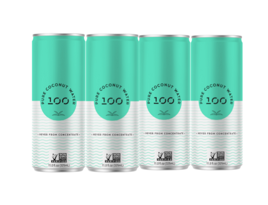 100 Coconuts Pure Water 11oz 4-Pack Can